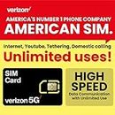 (30 Days) USA Verizon Prepaid SIM Card | Unlimited High-Speed 5G Data in The US | Unlimited Calls/Texts