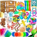 Sensory Fidget Toys Pack - 35pcs Stress Relief and Anti Anxiety Toys for Kids - Cool Fidget Packs with Stress balls, Fidget Cube, & More for Party Favours, Prizes, Travel, & Pinata Stuffers