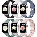 Maledan Compatible with Apple Watch Band 38mm 40mm 41mm Women Men, Soft Silicone Sport Strap Bracelet Bands for iWatch Series 9 8 7 6 5 4 3 2 1 SE, 6 Pack Black/Blue Gray/Gray/Pink/Pine Green/White