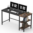 FitStand FD4 140x60x75cm Fester Tisch, Fester Schreibtisch, Computertisch mit Bücherregal, Home Office PC-Tisch mit 2 Tier Lagerregalen, Schreibtisch mit Bücherregal (Eiche Vintage und Schwarz)