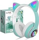 Daemon Bluetooth Headphones for Kids, Cute Ear Cat Ear LED Light Up Foldable Headphones Stereo Over Ear with Microphone/TF Card Wireless Headphone for iPhone/iPad/Smartphone/Laptop/PC/TV (Green)