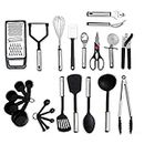 SJ TRADERS Kitchen Utensils Set, Novelty Gifts for Her, Silicone Cooking Utensils, Nonstick & Heat Resistant Kitchen Gadgets, Stainless Steel Kitchen Accessories (Black Stainless Steel Set, 25)