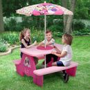 Disney Minnie Mouse 4 Seat Activity Picnic Table w/ Umbrella & LEGO Compatible Tabletop By Delta Children in Brown/Pink | Wayfair TT89005MN-1063