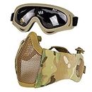 Hodeacc,set di maschere e occhiali per softair e occhiali,mezza maschera in rete metallica con protezione per le orecchie,anti UV,protezione per gli occhi per caccia all'aperto CS Game