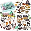 TOEY PLAY 3 in 1 Tiere Figuren Spielzeug, Bauernhof Spielzeug, Safari Wildtiere, Dinosaurier Figuren, Mini Tierfiguren mit Portable Koffer, 56 Stück, Geschenk f�ür Kinder Jungen Mädchen ab 3 Jahre