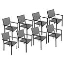 Happy Garden Lot de 8 chaises en Aluminium Anthracite - textilène Gris