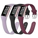 SENGKOB 3 PACK Bands for Fitbit Charge 3/Fitbit Charge 4，Soft Silicone Adjustable Sport Band Replacement Wristbands for Fitbit Charge 4/Fitbit Charge 3 Fitness Tracker,large(Black+Lavender+Wine Red)