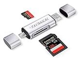 TEC TAVAKKAL Card Reader, USB 3.0 All-in-1 USB 3.0/USB C/Micro USB Card Reader - SD, Micro SD, SDHC, Micro SDHC, Micro SDXC Memory Card Reader for PC Phones with OTG Function (Silver Card Reader)