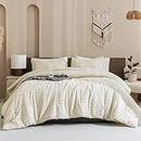 Andency King Size Comforter Set Beige, 3 Pieces Boho Bedding Comforters & Sets, All Season Soft Tufted Farmhouse Bed Set (104x90In Comforter & 2 Pillowcases)
