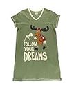 Lazy One Women's Nightgown, Funny V-Neck Sleep Shirt for Women, Follow Your Dreams Nightshirt, Small-Medium