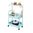 VECELO 3-Tier Storage Cart with Top Board,Metal Utility Rolling Cart Mobile Shelving Unit Organizers with 360°Lockable Wheels for Kitchen Bedroom Bathroom Sofa Side Table Home Office,Light Blue