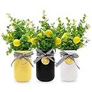 Lemon Mason Jar Table Centerpiece Faux Lemon Kitchen Decor and Accessories Lemona with Artificial Leaves Spring Summer Farmhouse Decoration for Home Tiered Tray Tabletop Display Yellow White Black 3