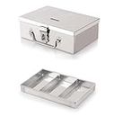 GinoSet® Stainless Steel Storage Boxes, Cash Box, Safe Locker Box for Shop Counter Drawer and Multi purpos use With 1 Removable Tray (Steel Box With 4 compartment)