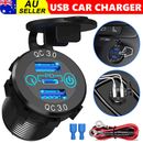 1-2X PD Type C Dual USB Car Charger QC 3.0 Charger 12V 24V Power Outlet Socket