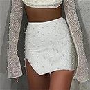 Sexy Dress Sets Women Square Collar Full Sleeve and Split Skirt Matching Sets Female Club Party Two Piece Set Summer-White Mini Skirt,S