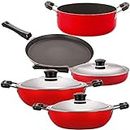 Nirlon Non-Stick 3 Layer Coated 5 Piece Kitchen Cooking Essential Set Offer with Red and Black Color, Gas Compatible