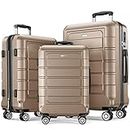 SHOWKOO Luggage Sets Expandable PC+ABS Durable Suitcase Double Wheels TSA Lock 3pcs, Champagne