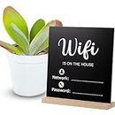Wooden WiFi Sign Chalkboard Style WiFi Password Sign Board Freestanding Sign Centerpiece Decoration Wooden Framed Sign Hanging Board for Home or Business, 8.46 x 8.46 Inches (WiFi Style)