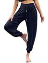 Terecey Pantalon Sarouel Femme Sport Taille Haute Bouffant Pants pour Pilate Hippie Yoga Fitness Danse（Marin，XL）