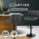 Artiss 2x Bar Stools Kitchen Dining Chairs Gas Lift Padded Leather Grey