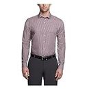 Kenneth Cole REACTION Men's Dress Shirt Slim Fit Checks and Stripes (Patterned), Burgundy, 14"-14.5" Neck 32"-33" Sleeve