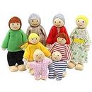 Lovely Happy Dollhouse Dolls Family Set of 8 Wooden Figures Little People for Children House Pretend Gift