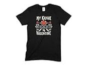 Unisex Kayak Love T-Shirt, My Kayak is My Valentine Graphic Tee, Outdoor Sports Valentine's Day Gift, Casual Kayaking Apparel for Couples (Large, Black)
