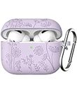 Flower Engraved Case Compatible with AirPods Pro 2 Case Cover & Airpod Pro Case Cover, Cute Soft Silicone Full Protection, for Apple AirPods Pro 2nd 1st Generation Case Front LED Visible, Lavender