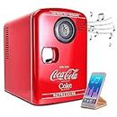 Coke Mini Fridge For Bedrooms 4L Small Fridge 6 Can Table Top Fridge Quiet Mini Fridges Cooler Warmer with Built-In Bluetooth Wireless Speaker For Home Desk Office Food Drinks Kids by Coca-Cola, Red