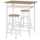 HOMCOM Bar Table Set, Bar Table and Stools Set, Footrest and Storage Shelf, for Kitchen, Dining Room, Pub, Cafe, White and Oak