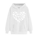 Hoodies for Women UK, Ladies Ladies Tops Fall Winter with Pockets Long Sleeve Trendy Drawstring Warm Pure Color Comfortable Pullover Lounge Love Print Sweatshirts White