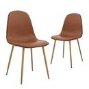 CangLong Chairs Washable PU Cushion Seat Back, Mid Century Metal Legs for Kitchen Dining Room Side Chair, Set of 2, Brown, Foam, 2 unità