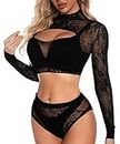 Buitifo Womens Lingerie Set Fishnet Babydoll Bodysuit Sexy Nightwear（BlackT90,One Size