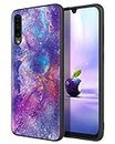 Samsung Galaxy A50 Case,DUEDUE Glow in The Dark Nebula Galaxy Design Slim Hybrid Hard PC Cover Shockproof PU Leather Full Body Protective Phone Case for Samsung Galaxy A50S/A30S, Purple/Black