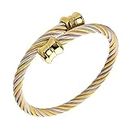 555Jewelry 2 Tone Adjustable Twisted Cable Wire Bangle Bracelet Cuff for Women & Men, L, Metal