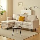 Maxfurhawa Convertible Sectional Sofa, L Shaped Couch with Reversible Chaise, 208cm Sofa Bed, Modern Linen Fabric Sectional Couches for Apartment, Dorm, Bonus Room (Linen - Beige)