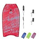 WOOWAVE Bodyboard 33-inch/36-inch/41-inch Super Lightweight Body Board with Coiled Wrist Leash, Swim Fin Tethers, EPS Core and Slick Bottom, Perfect Surfing for Kids Teens and Adults（36 inch, Red）