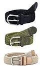 Zacharias Boy Stretchable Belt Pack of 3 Black_Green & Fawn Free Size