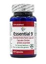 Capsules of 9 pure Essential Amino Acids in free form, for optimum health as providing immunity, muscle protection, wellness, energy. Vegan Certified.