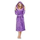 HEARTNICE Womens Hooded Fleece Robe, Soft Plush Bathrobe for Womens, Fluffy Cute Long House Coat(Violet Hooded, L/XL)