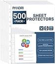 Sheet Protectors, PANDRI 500 Pack Clear Heavy Duty Plastic Page Protectors Sheet Reinforced 11-Hole Fit for 3 Ring Binder Fits Standard 8.5 x 11 Paper, 9.25 x 11.25 Top Loaded, Acid Free