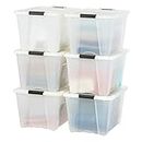 IRIS USA 50.2L (53 US QT) Stackable Plastic Storage Bins with Lids and Latching Buckles, 6 Pack - Pearl, Containers with Lids and Latches, Durable Nestable Closet Garage Totes Tub Boxes for Organizing