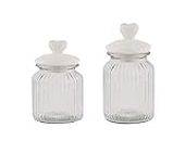 HOMIES, food Storage Mason Glass jars container canister with White Ceramic Heart Lid, Set of 2 (small: 11 * 11 * 17cm; Medium: 11 * 11 * 20cm)