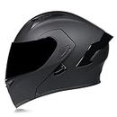 Woljay Full Face Flip Up Motorcycle Modular Helmet Integrated Motorbike Dual Visor for Adults Men Women Moped Street Racing DOT Approved (Matte Black-Smoke Visor, Medium)