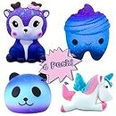 Squishies Toys, hirsrian Slow Rising Squishy Toys Galaxy Jumbo Squishies Scented Stress Relief Squeeze Pack Include Deer Tooth Panda Unicorn for Kids Adults