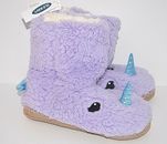 OLD NAVY PLUSH SHERPA CRITTER BOOTS FOR GIRLS PURPLE NARWHAL SLIPPERS 5 / 6 NEW