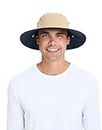 Solbari Traveller Broad Brim Sun Hat Upf50+ UV Protection, Sun Protective Hat for Men, Beige Navy, Medium