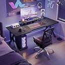 Large Gaming Desk, Black PC Computer Desk, Ergonomic Home Office Desk with Carbon Fiber Surface Gaming Table Workstation for Gift Idea (Small(80 * 60CM))