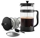KICHLY 34 Ounce French Press Espresso and Tea Maker with Triple Filters, Stainless Steel Plunger and Heat Resistant Borosilicate Glass - Black