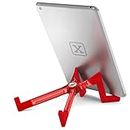 KEKO Tablet Stand, Universal Lightweight Foldable Multi-Position Holder for iPad/Android/Galaxy/Kindle/Smartphone/E-Readers, Compatible with Protective Case – Red